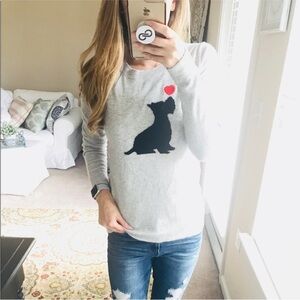 J. CREW Soft Gray Knit Wool Blend Sweater with Black Scottie Dog and Heart